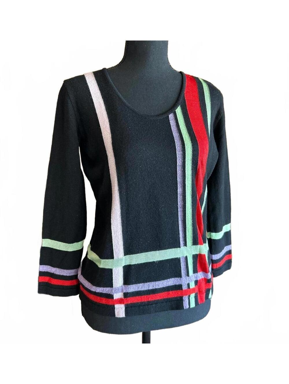Vintage Armani Sweater Small Black with Multicolor Pullover